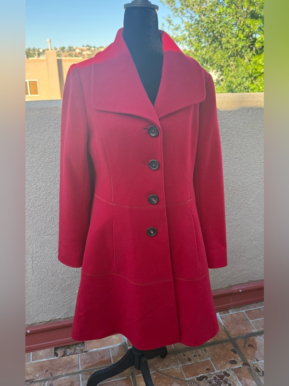 Fleurette Loro Piana Red Wool Blend Pea Coat with Flared Silhouette